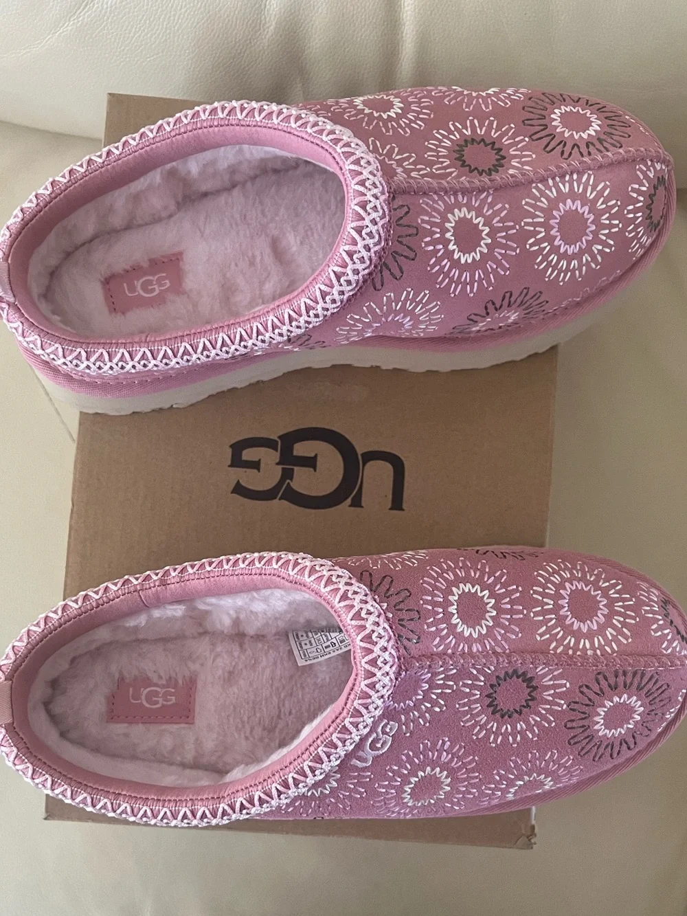 UGG Pink Patterned Fur-Lined Mule Slippers
